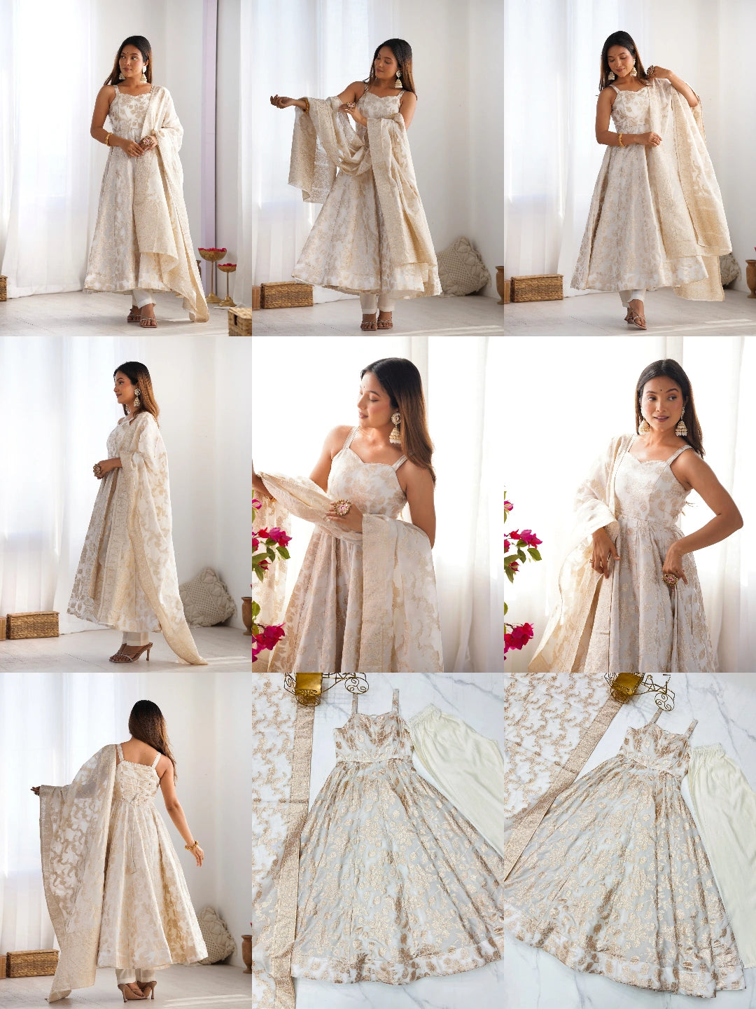 Off White Banarasi Jacquard suit multiple angle collage